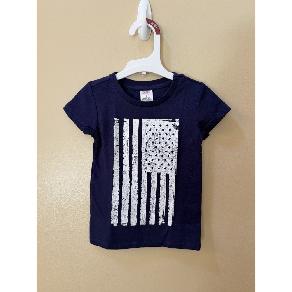 Swiggles Toddlers Navy Blue with A Distressed Vertical American Flag Sz 2T NWOT